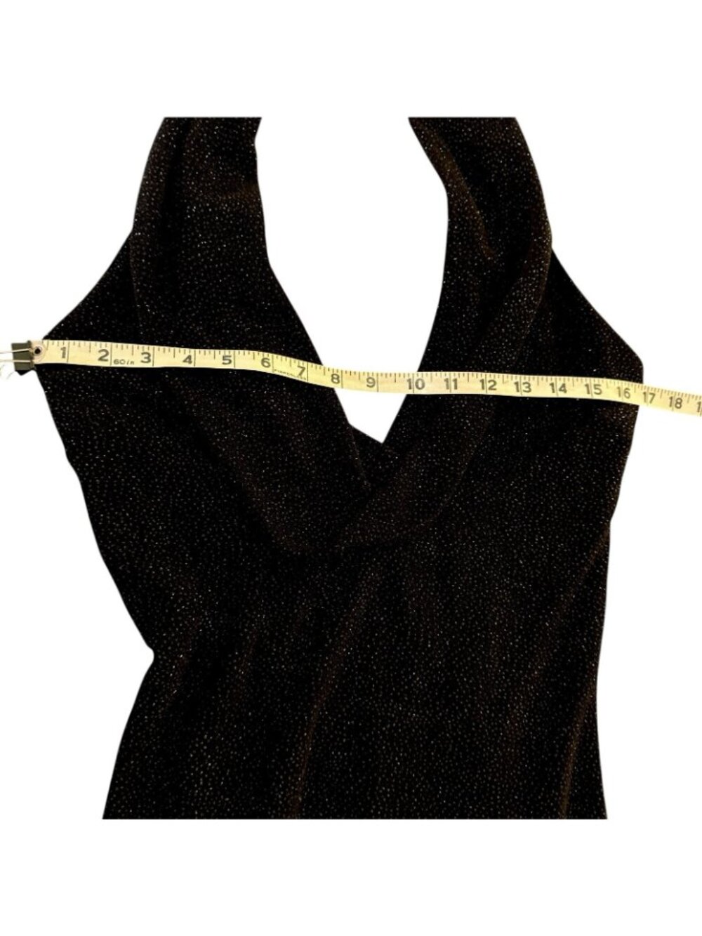 Maxi Halter Dress Women's 10 Black White Sparkly Stretchy Cruella Vintage - Picture 14 of 16